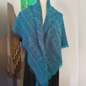 Italy 48" square Blue and Green Patterned Shawl (223)